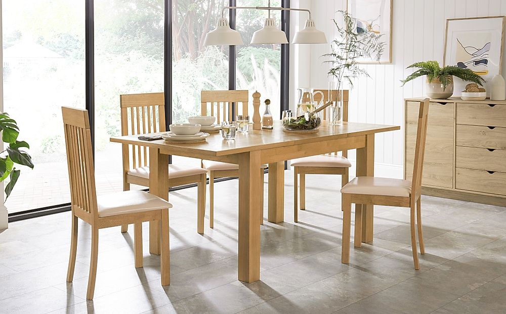 Hamilton Extending Dining Table And 4 Oxford Chairs Natural Oak Veneer And Solid Hardwood Ivory 1738