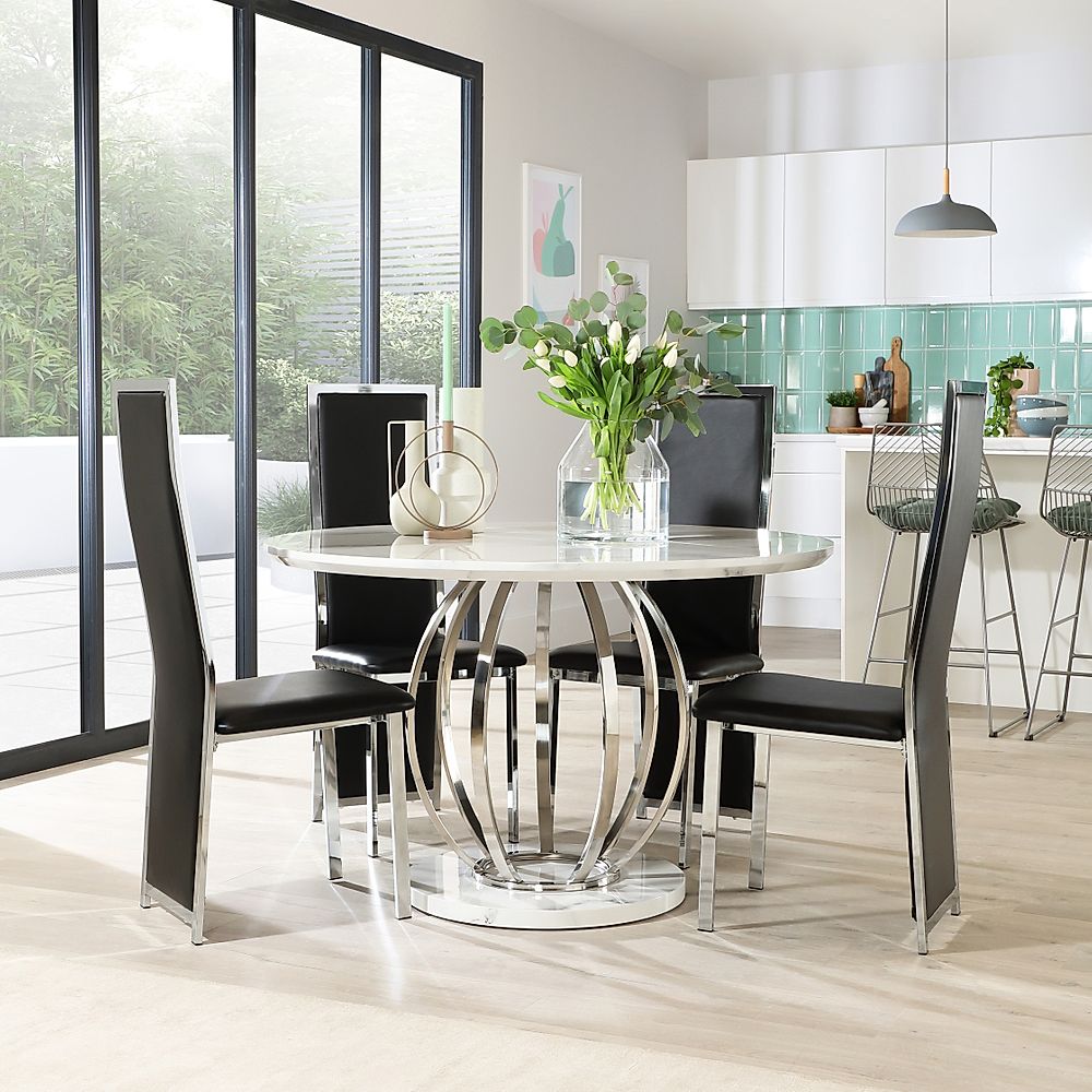 Savoy round white marble deals and chrome dining table