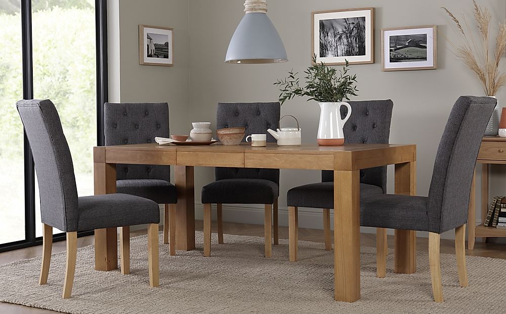 Cambridge 125 170cm Oak Extending Dining Table With 6 Hatfield Slate Fabric Chairs Furniture 4810