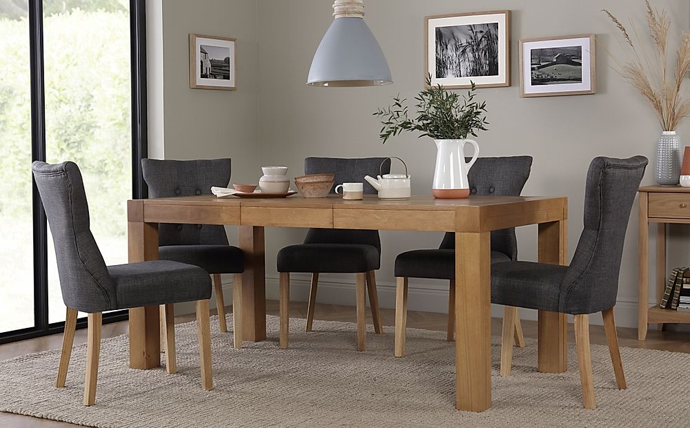 Cambridge Extending Dining Table And 6 Bewley Chairs Natural Oak Veneer And Solid Hardwood Slate 2555