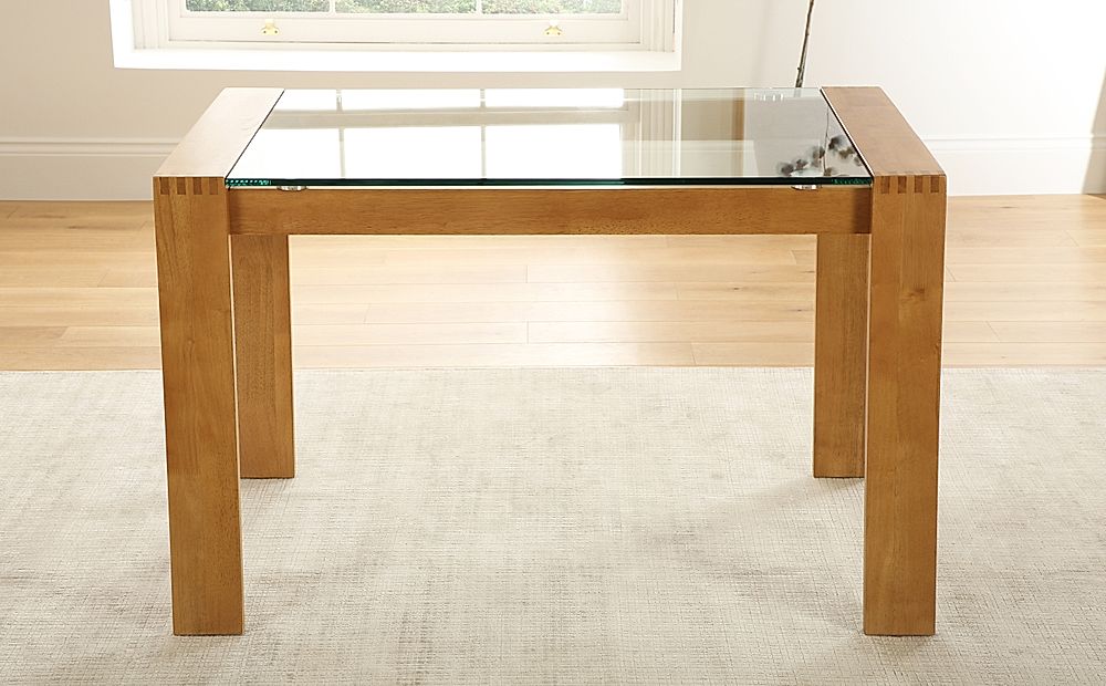 oak and glass rectangle dining table