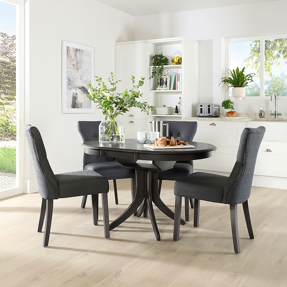 Hudson Round Grey Wood Extending Dining Table with 4 