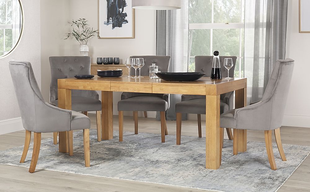 Cambridge 125-170cm Oak Extending Dining Table with 4 Duke Grey Velvet ...