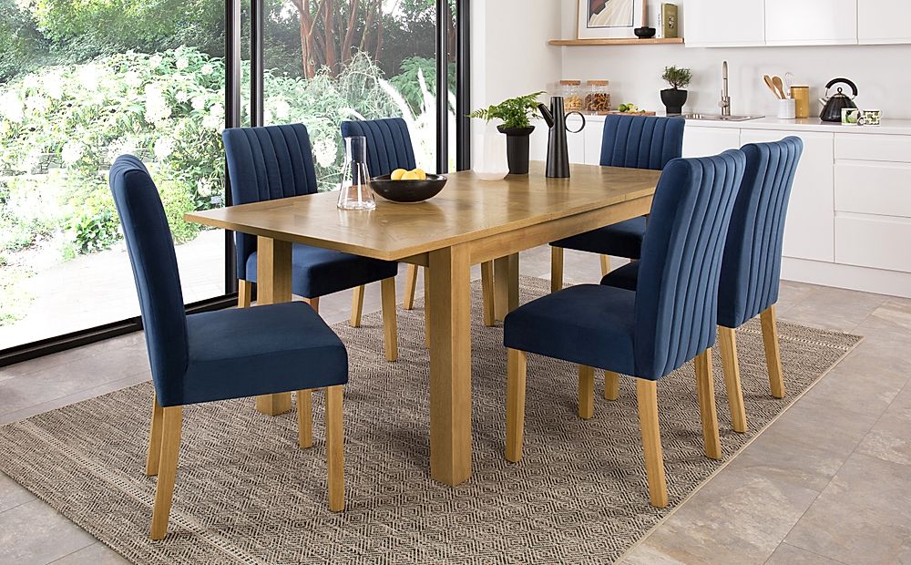 Madison Oak 150-200cm Extending Dining Table with 6 Salisbury Blue