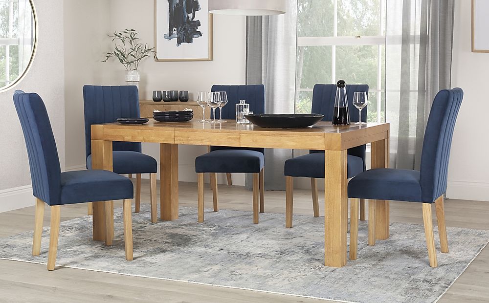 Cambridge Extending Dining Table And 4 Salisbury Chairs Natural Oak Veneer And Solid Hardwood Blue 9503