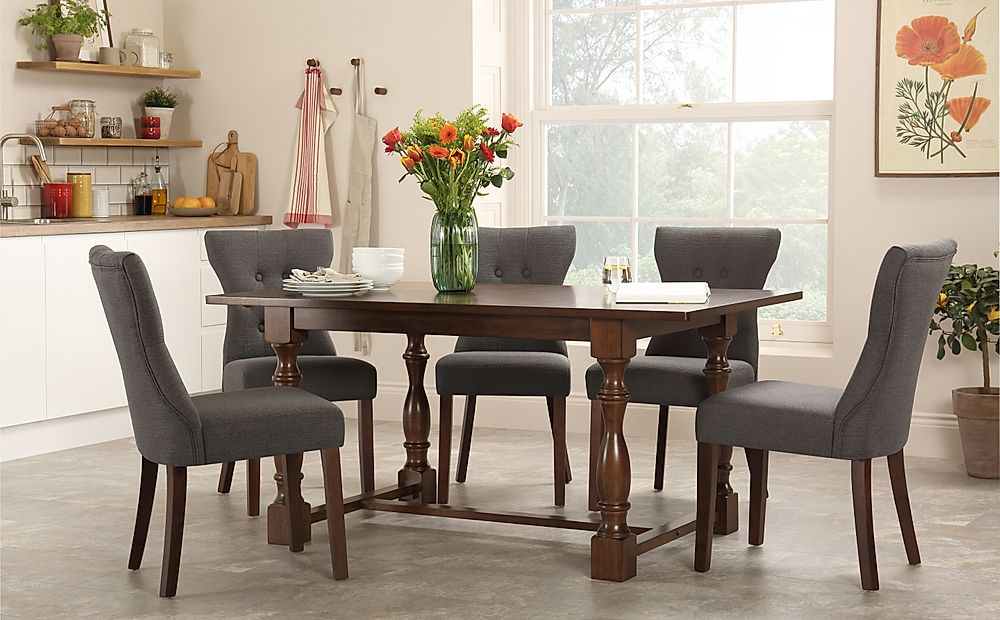 Devonshire Dark Wood Dining Table With 6 Bewley Slate Chairs Furniture Choice 5276