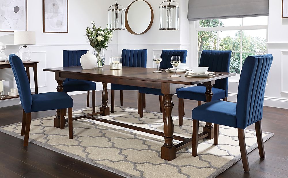 Devonshire Dark Wood Extending Dining Table with 4 Salisbury Blue