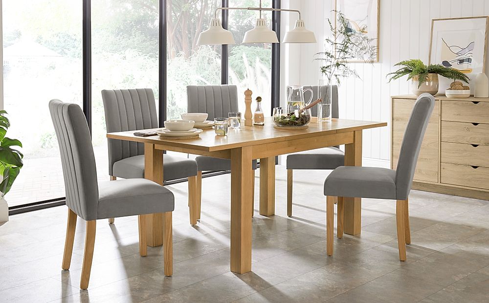 Hamilton 120 170cm Oak Extending Dining Table With 4 Salisbury Grey Velvet Chairs Furniture 4369