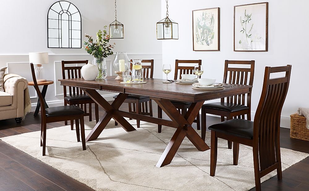 Grange Dark Wood Extending Dining Table with 8 Java Chairs (Brown