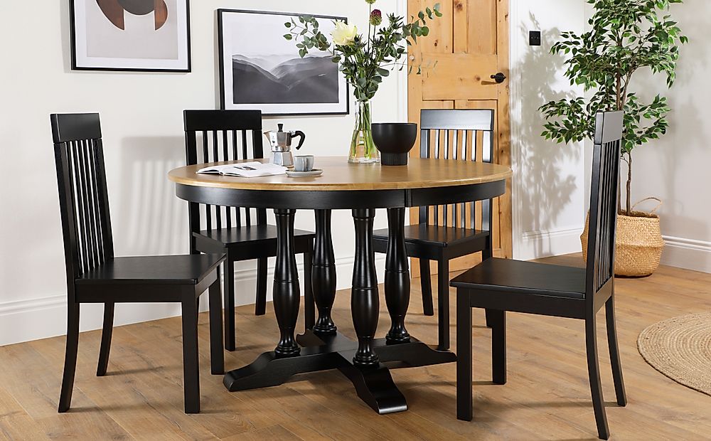 Highgrove Round Painted Black and Oak Dining Table with 4 Oxford Black