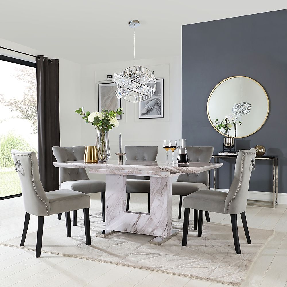 Florence Grey Marble Extending Dining Table with 6 Kensington Grey