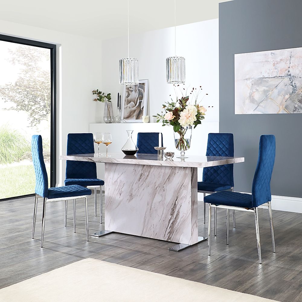 dining table with blue velvet chairs