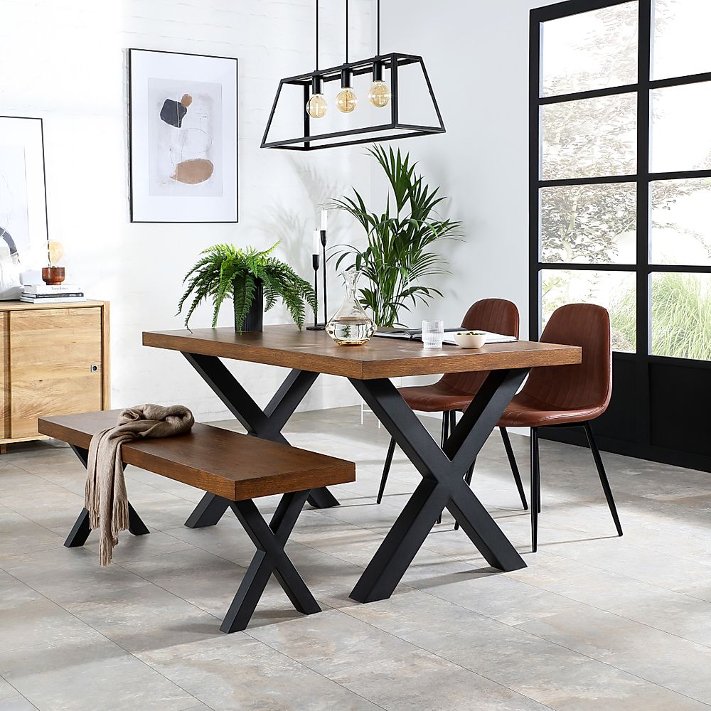 Franklin 150cm Industrial Oak Dining Table and Bench with 2 Brooklyn
