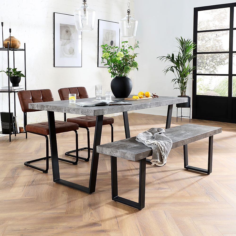 Addison 150cm Concrete Dining Table And Bench With 2 Carter Tan Leather Chairs Furniture And Choice