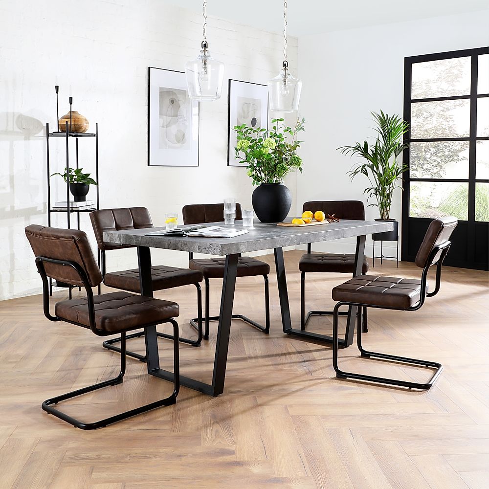 Addison 150cm Concrete Dining Table With 4 Carter Vintage Brown Leather Chairs Furniture And Choice