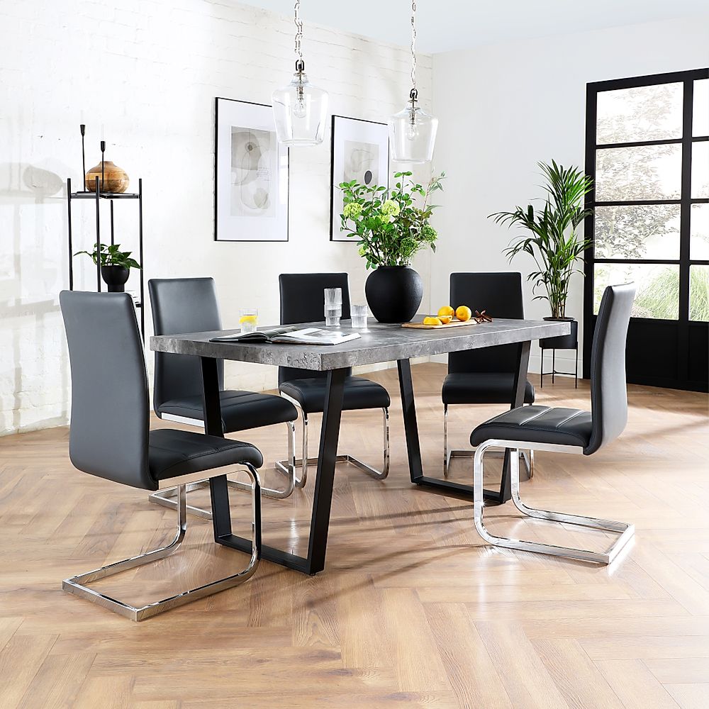 Addison Industrial Dining Table & 4 Perth Chairs, Grey Concrete Effect ...