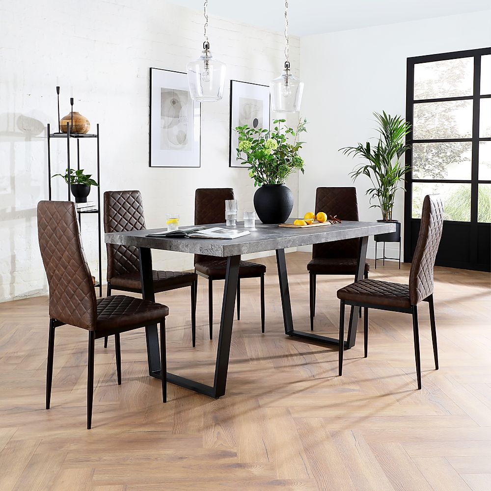 Addison Industrial Dining Table & 4 Renzo Chairs, Grey Concrete Effect ...