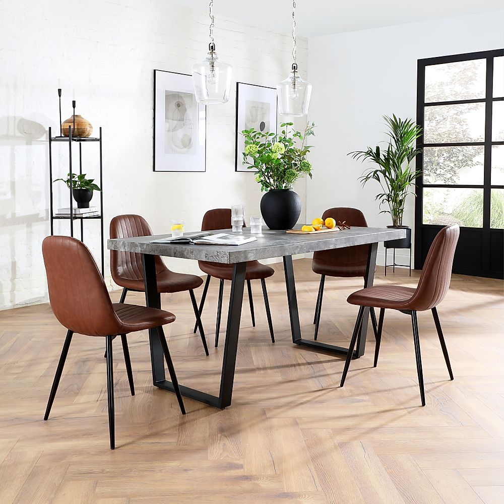Addison Industrial Dining Table & 6 Brooklyn Chairs, Grey Concrete ...