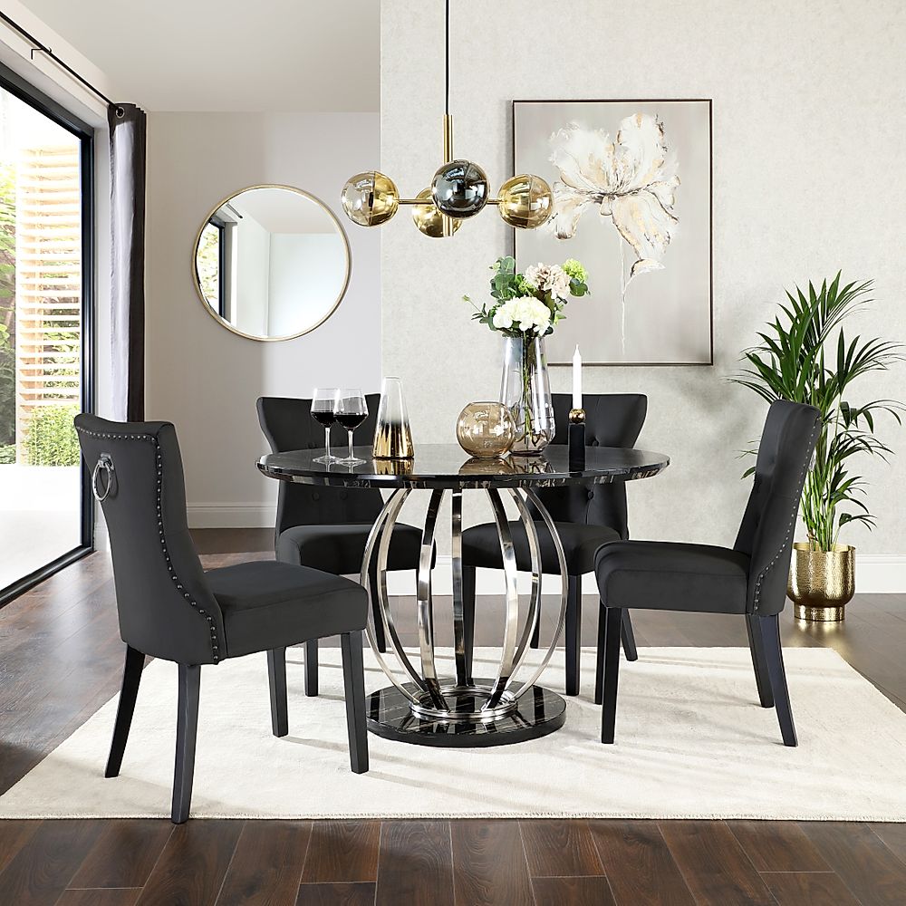 Modern French Dining Furniture Set / Stainless Steel Chrome Grey