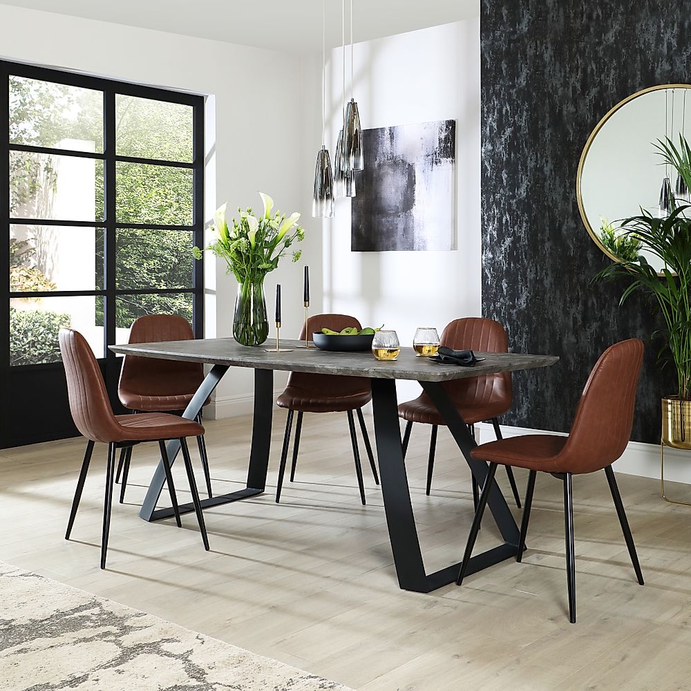 Ancona Concrete Dining Table with 6 Brooklyn Tan Leather Chairs ...