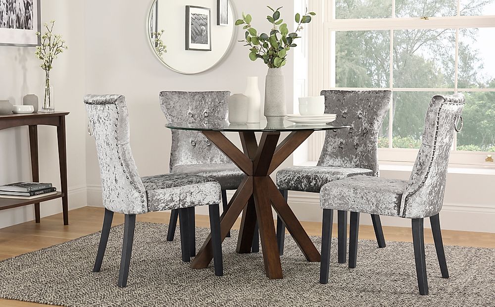 Hatton Round Dining Table & 2 Kensington Chairs, Glass & Dark Solid ...