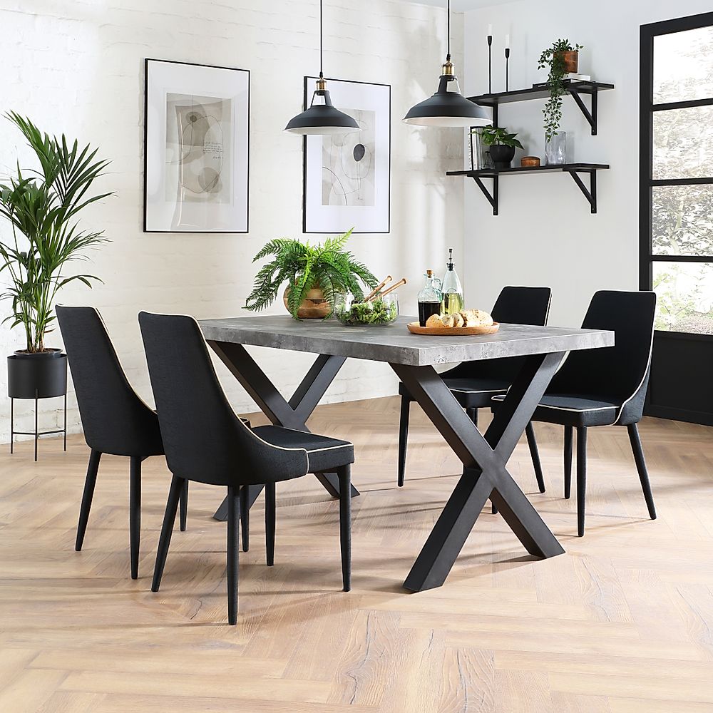 Franklin 200cm Concrete Dining Table with 4 Modena Black Fabric Chairs ...