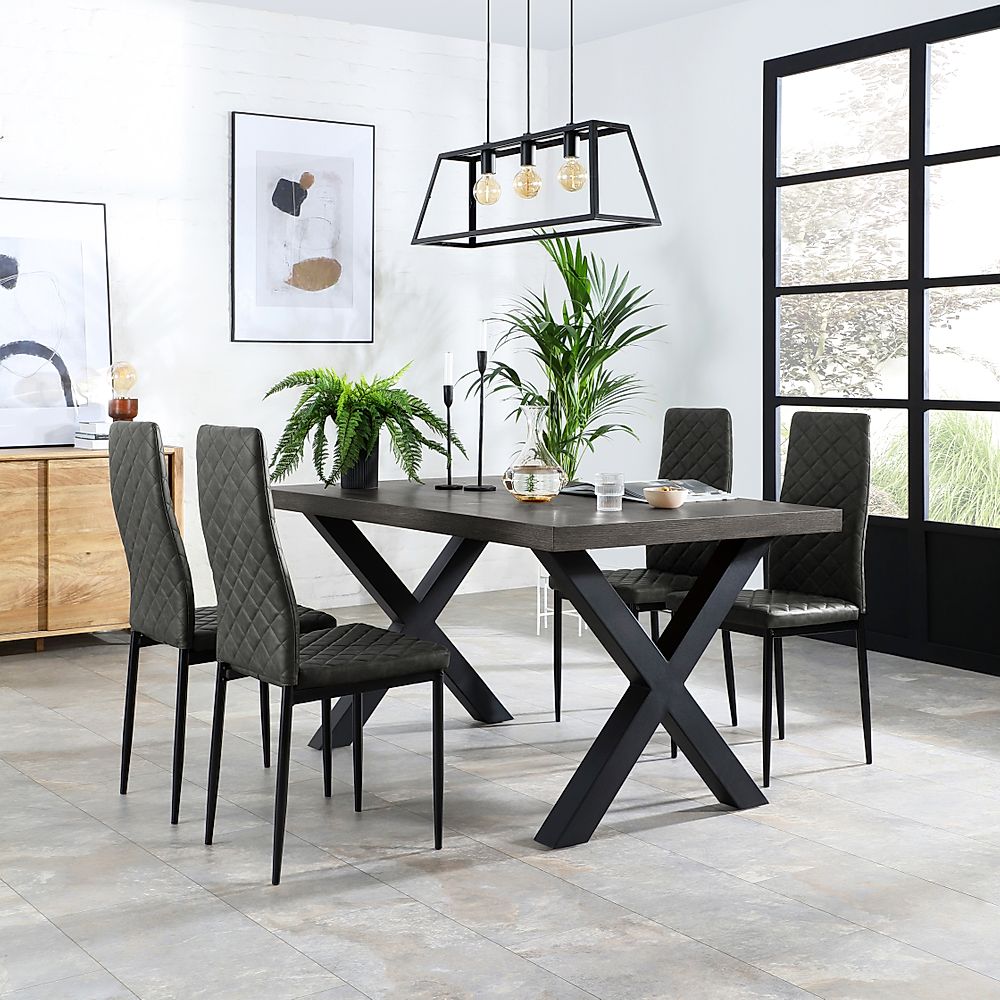 Franklin Industrial Dining Table & 4 Renzo Chairs, Grey Oak Veneer ...