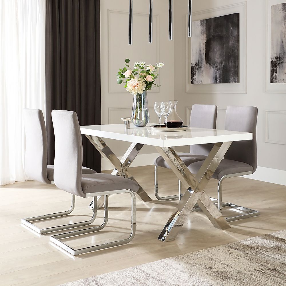 Carrera 150cm White High Gloss and Chrome Dining Table with 4 Perth ...