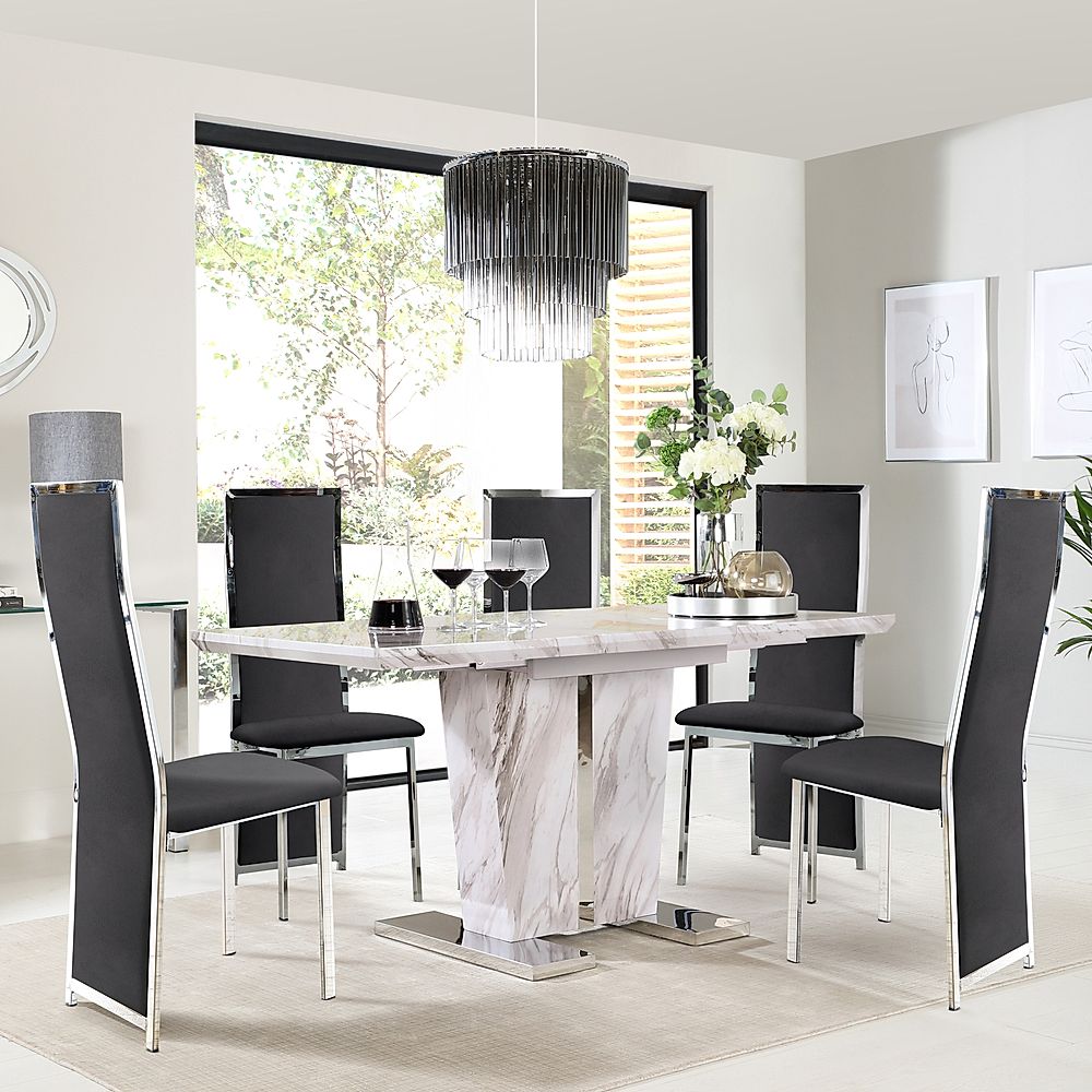 Vienna Grey Marble Extending Dining Table With 6 Celeste Black Velvet Chairs Furniture And Choice