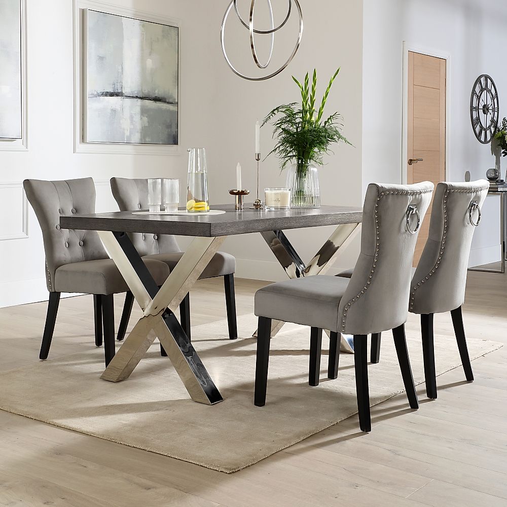 Carrera 150cm Grey Wood and Chrome Dining Table with 4 Kensington Grey ...