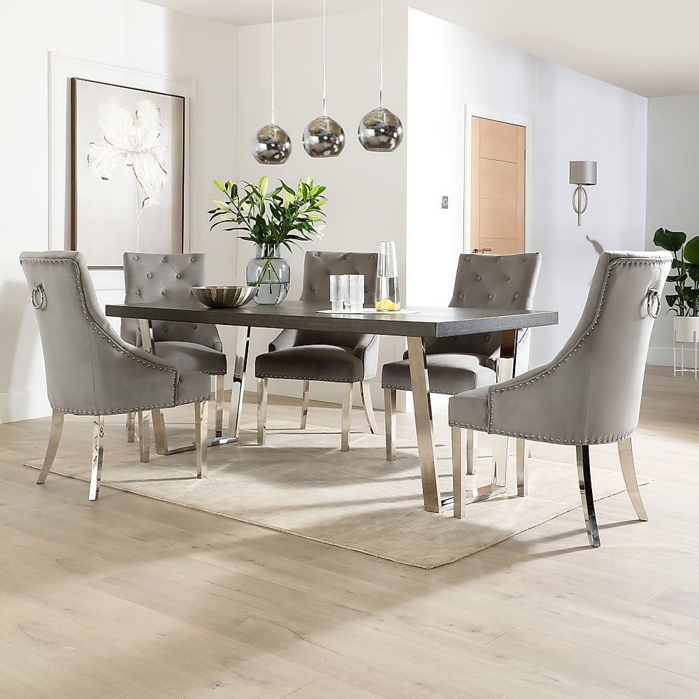 Milento 200cm Grey Wood And Chrome Dining Table With 4 Imperial Grey 