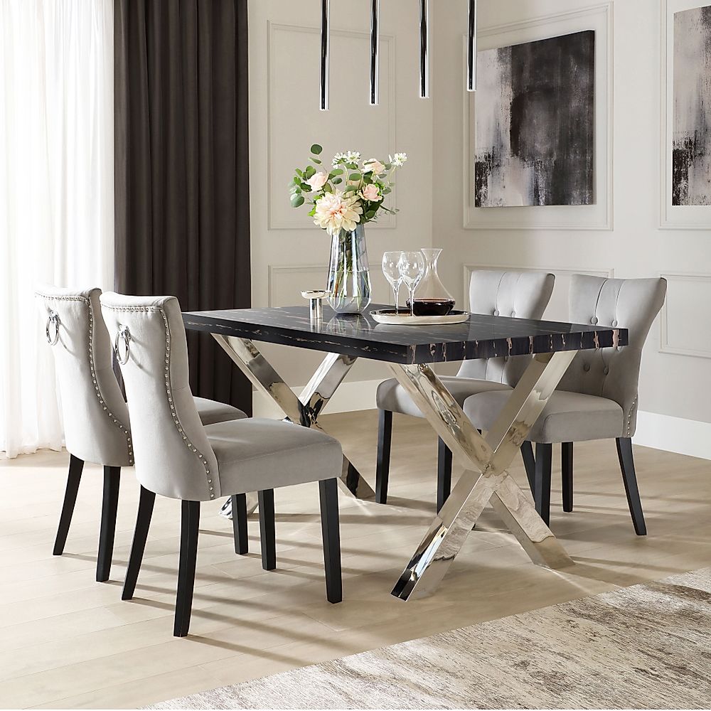 Carrera 150cm Black Marble and Chrome Dining Table with 4 Kensington ...