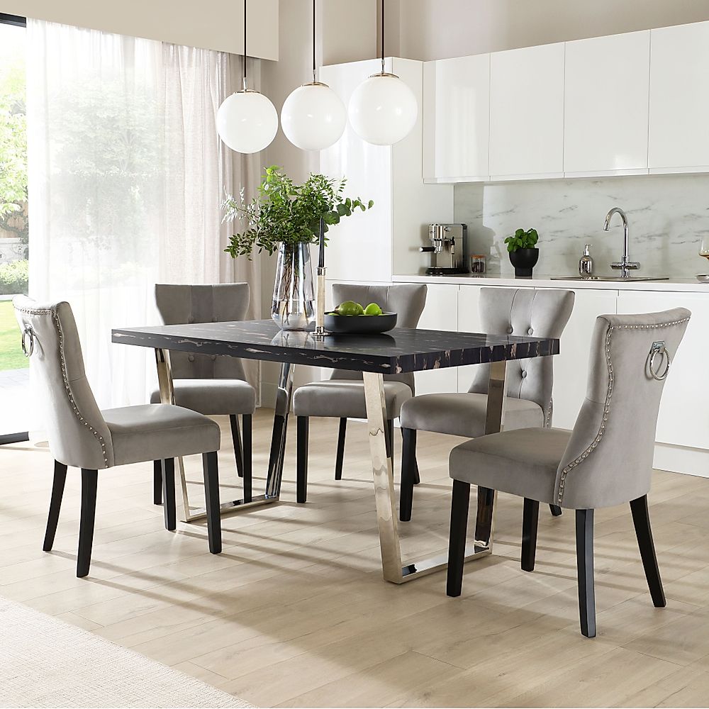 Milento Dining Table & 4 Kensington Chairs, Black Marble Effect ...