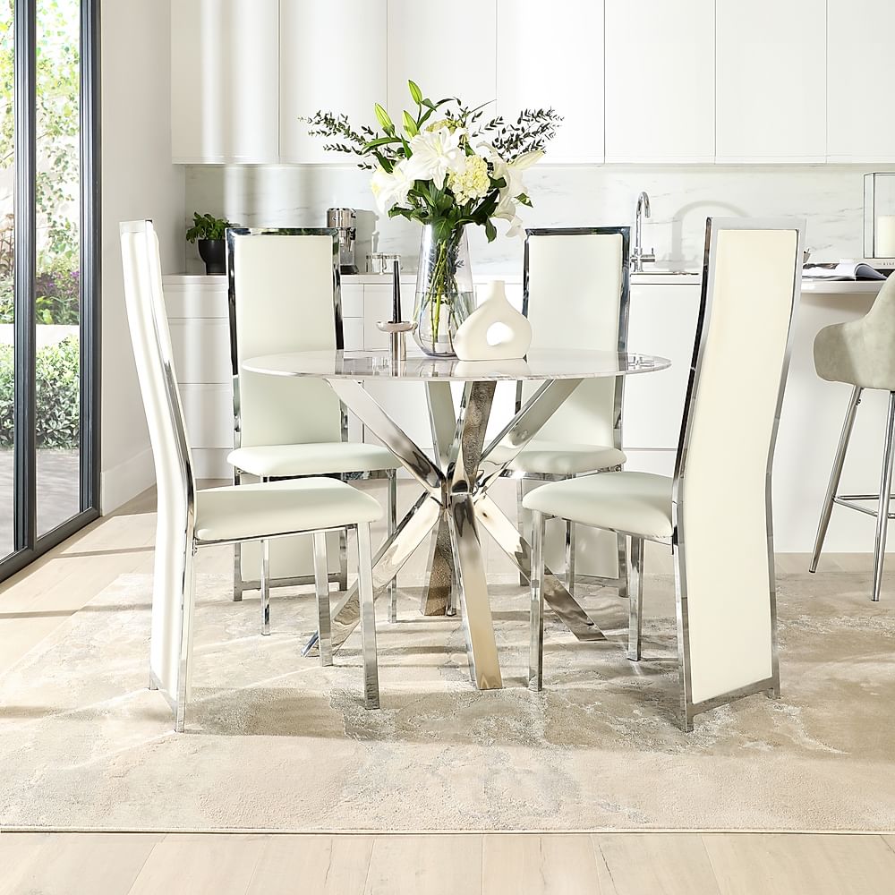 Plaza Round Dining Table & 4 Celeste Chairs, Grey Marble Effect ...