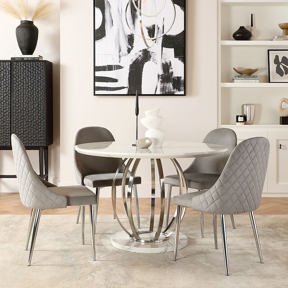 Savoy round white marble deals and chrome dining table