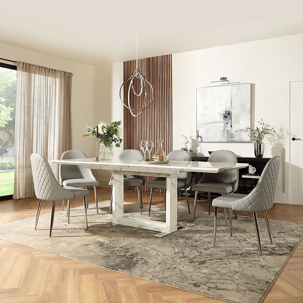 Tokyo Extending Dining Table & 6 Ricco Chairs, White Marble Effect ...