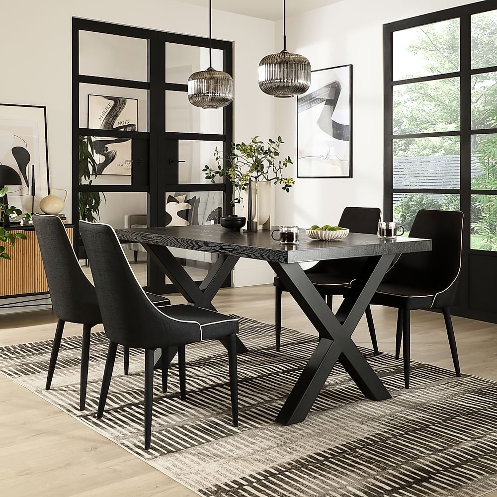 Franklin Industrial Dining Table & 4 Modena Chairs, Black Oak Effect ...