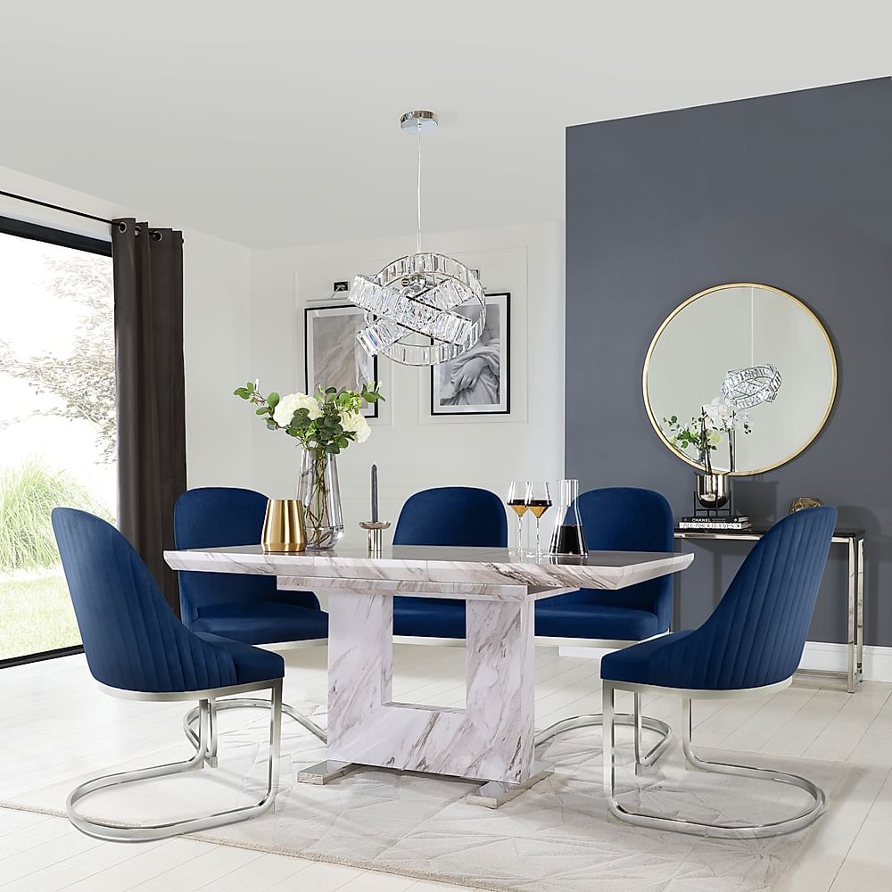 Florence Extending Dining Table & 6 Riva Chairs, Grey Marble Effect ...