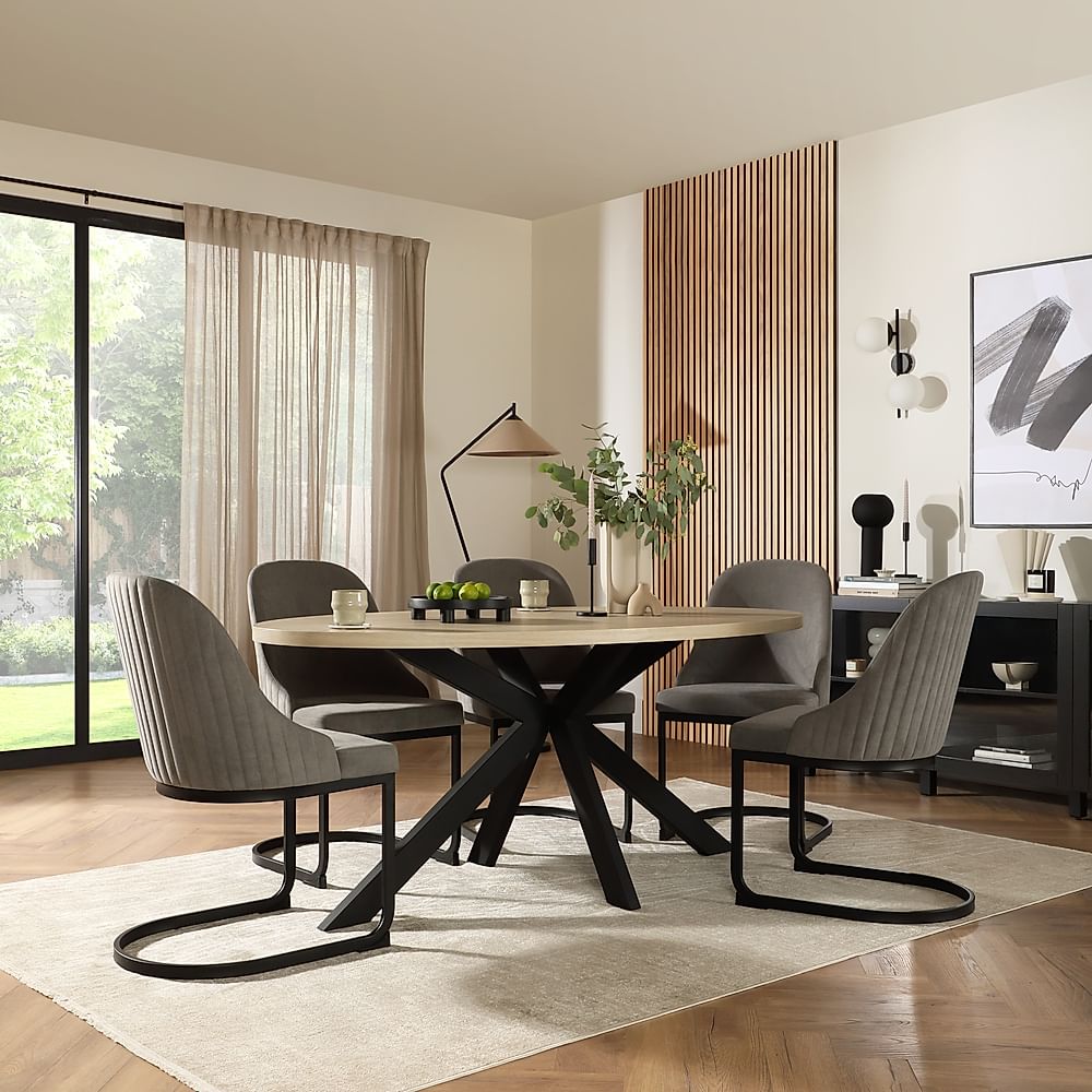 Madison Oval Dining Table & 4 Riva Chairs, Light Oak Effect & Black ...