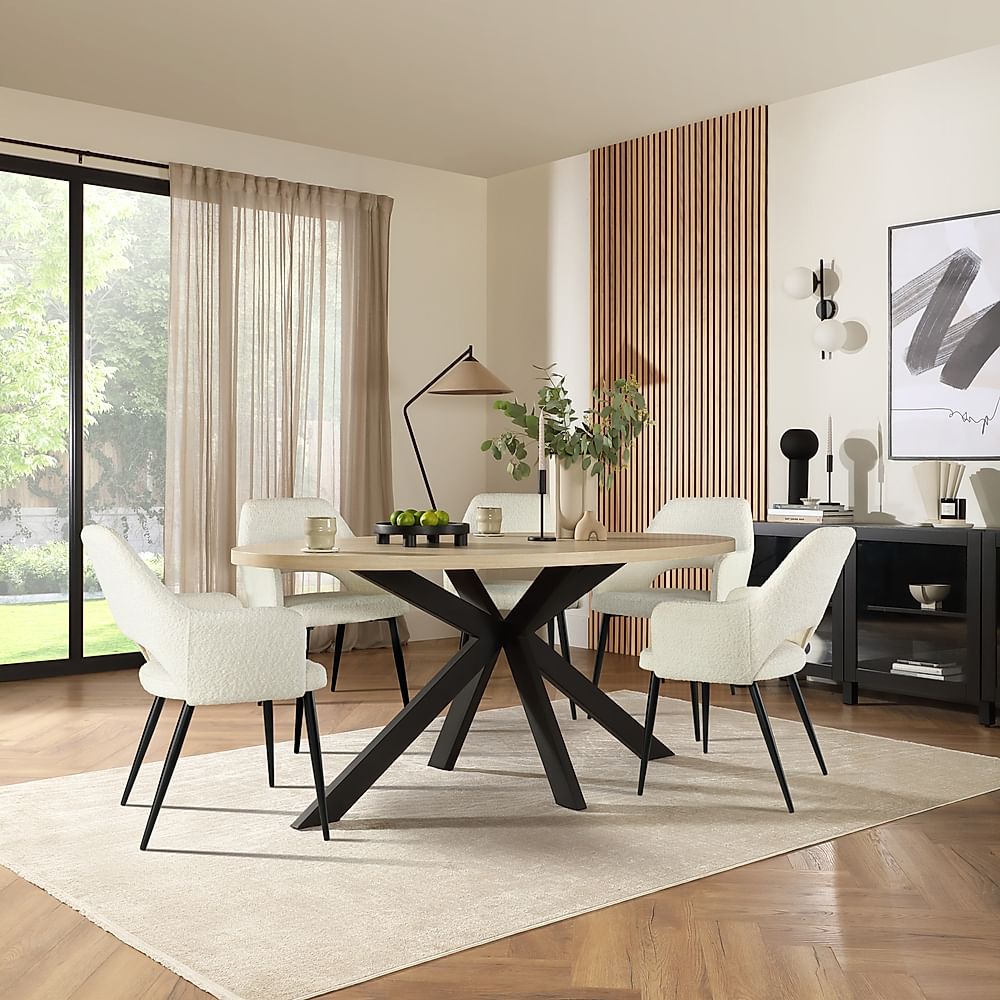 Madison Oval Dining Table & 4 Clara Chairs, Light Oak Effect & Black ...