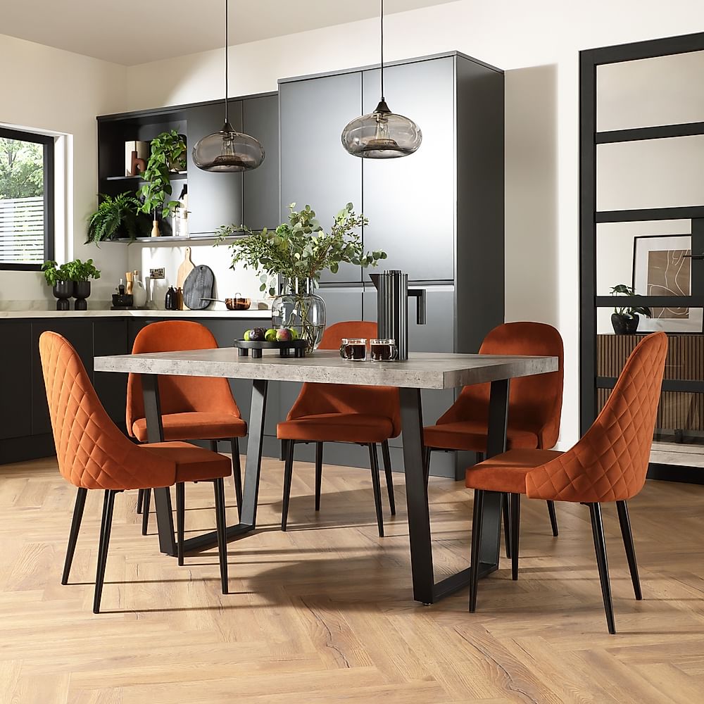 Addison Industrial Dining Table & 6 Ricco Dining Chairs, Grey Concrete ...