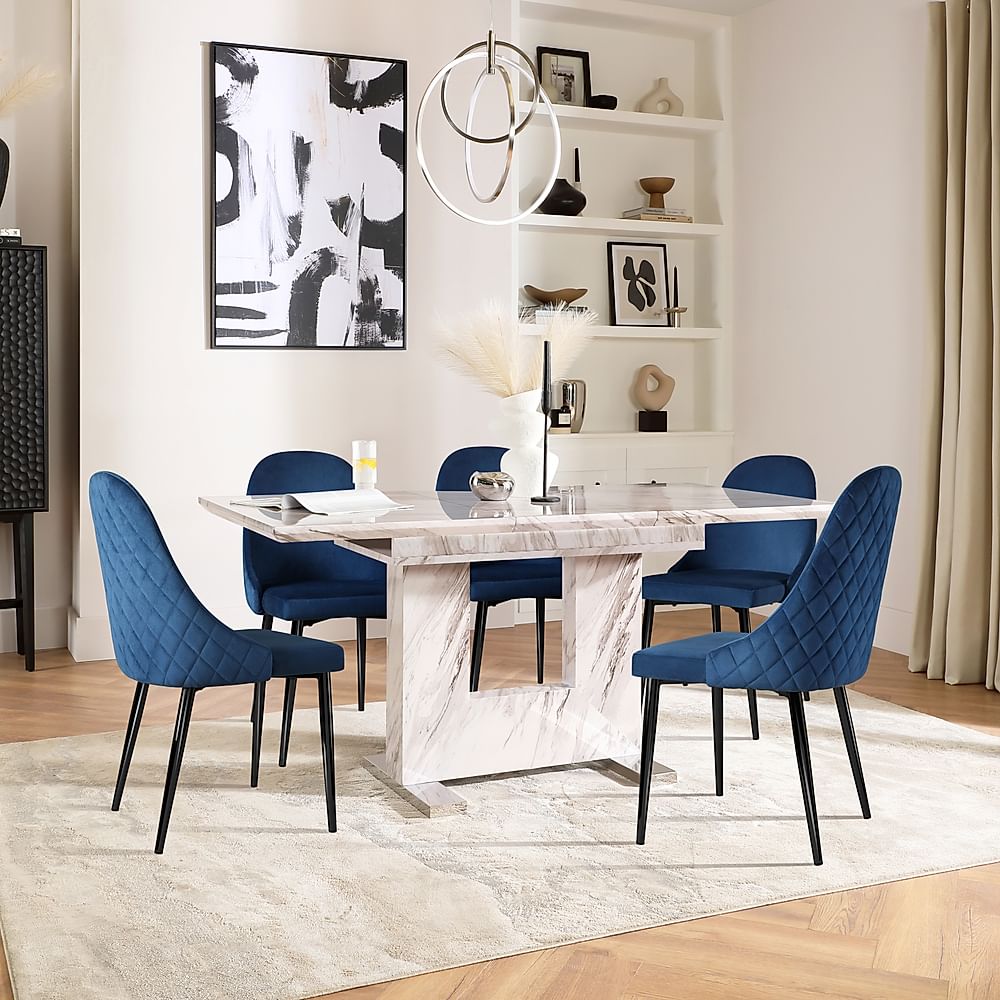 Florence Extending Dining Table & 6 Ricco Chairs, Grey Marble Effect ...