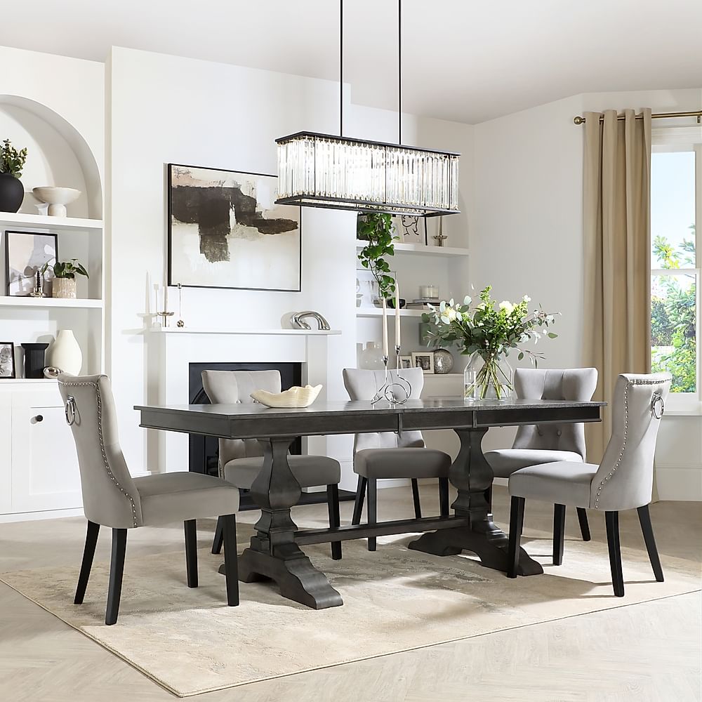 Cavendish Extending Dining Table And 4 Kensington Chairs Grey Oak Veneer And Solid Hardwood Grey 5115