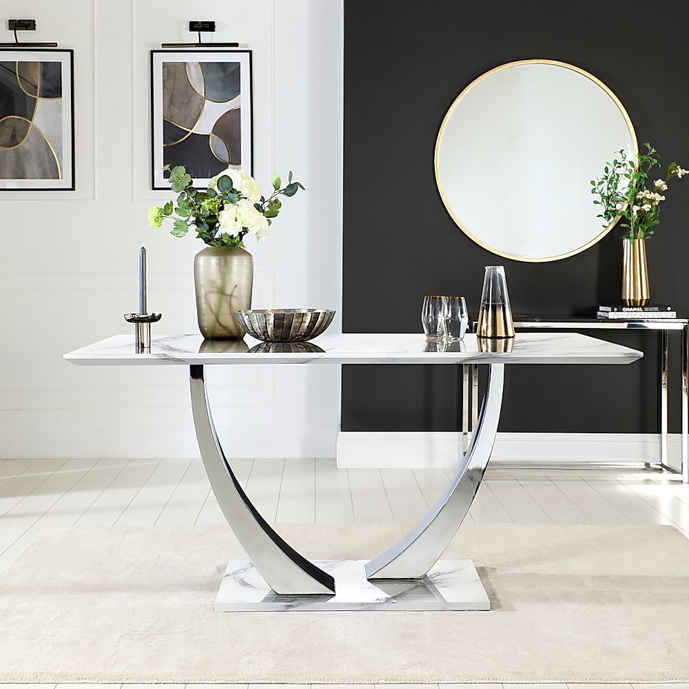 Peake White Marble and Chrome 160cm Dining Table | Furniture And Choice