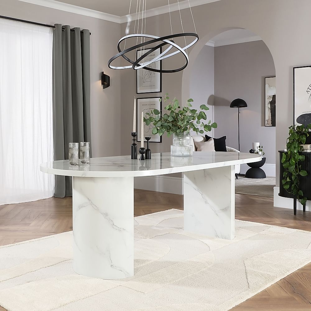 Genoa Oval Dining Table, 220cm, White Marble Effect