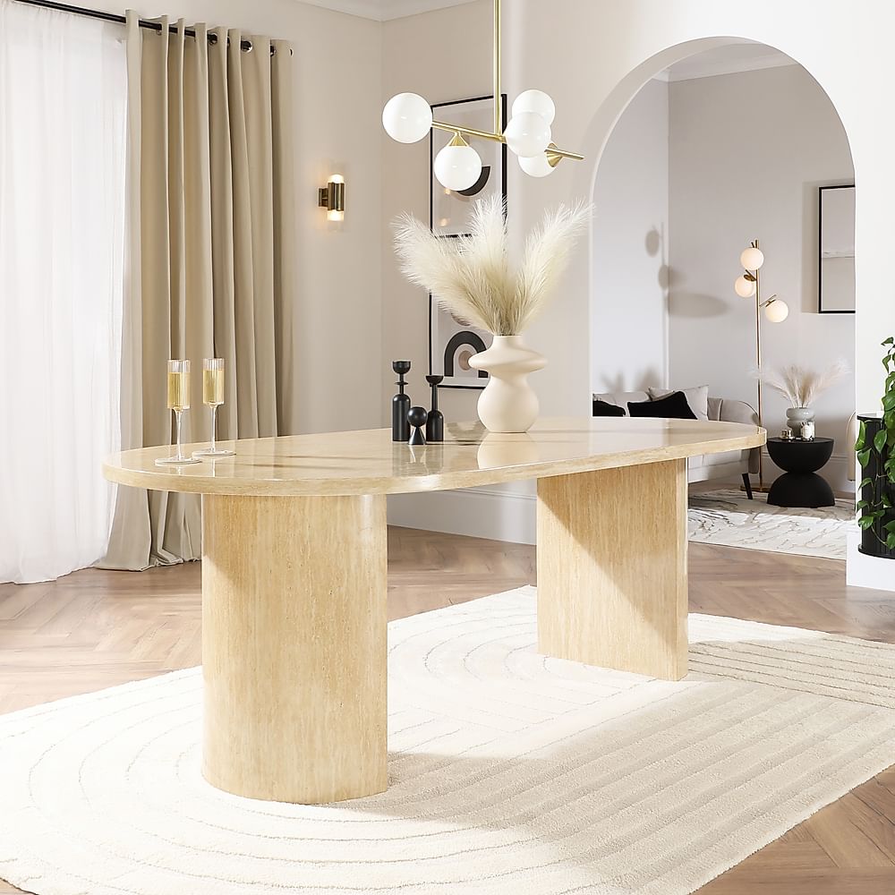 Genoa Oval Dining Table, 220cm, Travertine Stone Effect