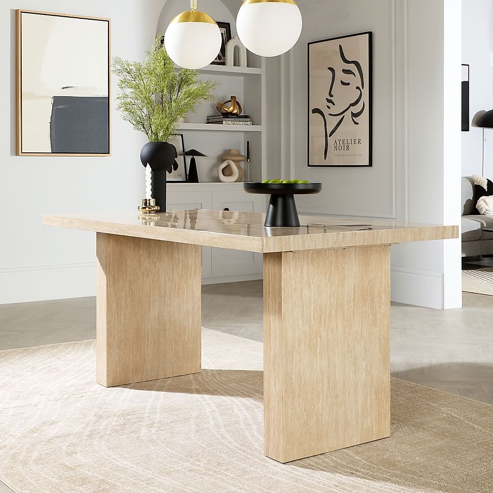 Caserta Dining Table, 160cm, Travertine Stone Effect