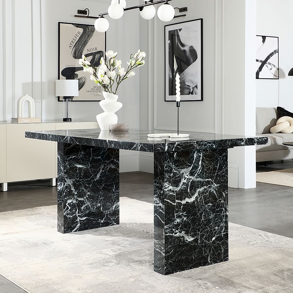 Caserta Dining Table, 160cm, Black Marble Effect