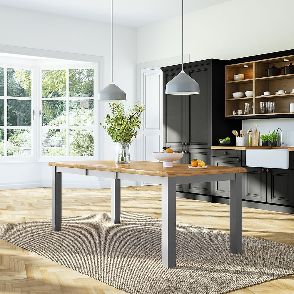 Highbury Extending Dining Table, 150-200cm, Natural Oak Finish & Grey Solid Hardwood