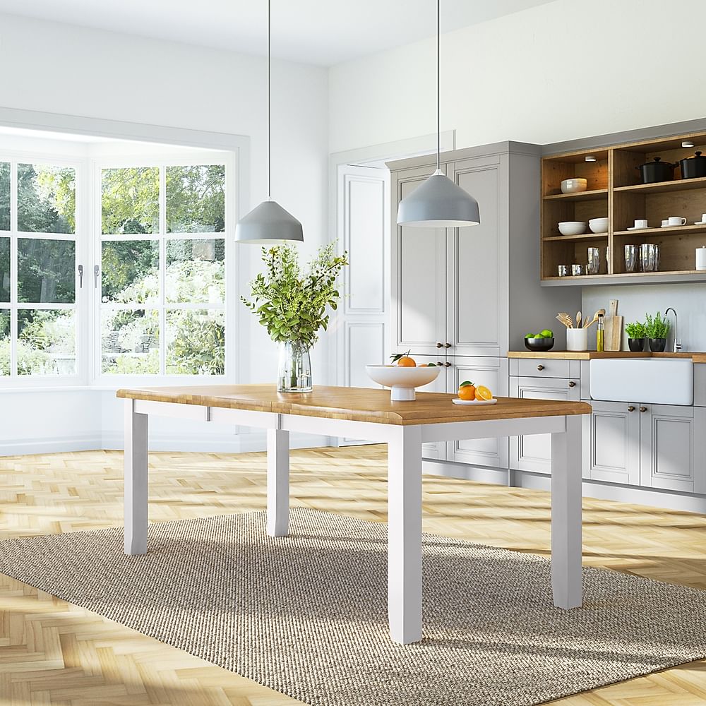 Highbury Extending Dining Table, 150-200cm, Natural Oak Finish & White Solid Hardwood